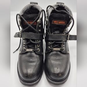 Harley-Davidson Black Leather Lace-Up Strap Motorcycle Boots